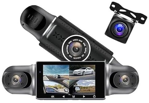 360 Grad Rückfahrkamera Auto 1080P Full HD Kamera 3 LCD Monitor 24h Parkmodus Randale Überwachung Dashcam Bewegungserkennung, GPS integriert, Nachtsicht, G-Sensor, APP WiFi