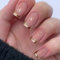 24PCS Short Square Press On Nails for Women, Nude French Tip Fake Nails with Gold Edge Liner, Full Cover Acrylic Nails with Elegant Design, Durable and Natural Look