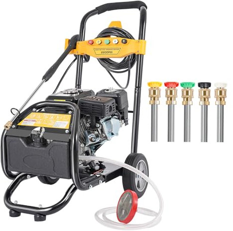 Petrol Pressure Washer, 2200 PSI/150Bar Petrol Engine Powered High Pressure Portable Jet Sprayer,7.5 HP, 540L/H,3400RPM,5 Quick Connect Nozzle,Portable Patio Cleaner, Driveway, Garden,Car