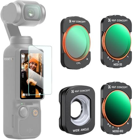 K&F Concept ND2-32, ND32-512, Wide-angle Lens, CPL Filter Compatible with DJI Osmo Pocket 3, 4-Pack Magnetic Filters Set HD Optical Glass with 28-layer Coating, Waterproof Scratchproof Variable ND