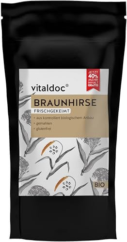 vitaldoc© | BIO-Braunhirse frischgekeimt 250 g + 100 g | Rohkost | Glutenfrei | Vegan | BIO | Reich an natürlichem Silicium | GESUND & Leben Qualität