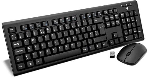 V7 CKW200UK Wireless Combo - Tastatur und Maus Englisches Layout (UK, English, QWERTY, USB Nano Receiver), Schwarz