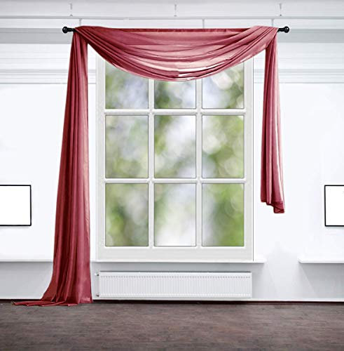 Inox Trade Fertiggardine Gardine - Vorhang - Voile Querbehang, Freihanddeko - Schlafzimmer Wohnzimmer Kinderzimmer - Weich Fallende Gardine - Viele Farben zur Auswahl - 140x600 cm - Grau - Burgundy