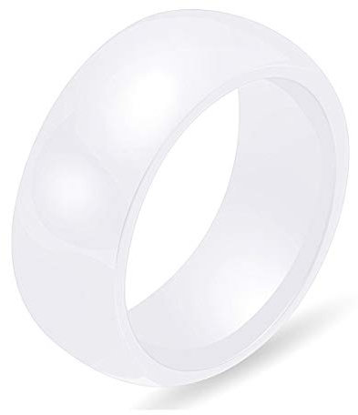 PAURO Damen Schmuck Hoch Poliert Klassisch Design Engagement Hochzeit Band Ringe Keramik Weiß Größe 52 (16.6)