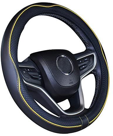 Istn Mikrofaser Leder Auto Lenkradbezug 38cm für die meisten Autos (Schwarz Gelb)