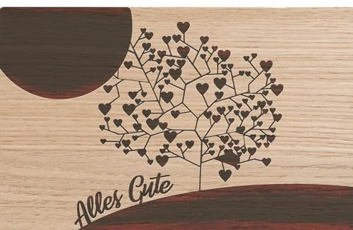 myZirbe Holzkarte - Alles Gute - Baum mit Herzen - 100% handmade in Österreich - Postkarte, Geschenkkarte, Grußkarte, Klappkarte, Karte, Einladung, Holzart:Eiche
