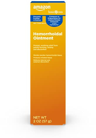 Amazon Basic Care Hemorrhoid Ointment, Fast-Acting Pain Relief, Relieves Burning, Itching, Swelling and Discomfort, 2 ounce (Pack of 1)