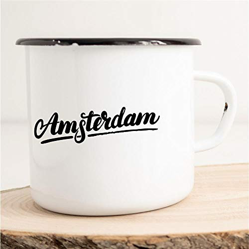 Huuraa Emaille Tasse Amsterdam Geschenk Kaffeebecher Vintage 300ml Amsterdam Geschenkidee