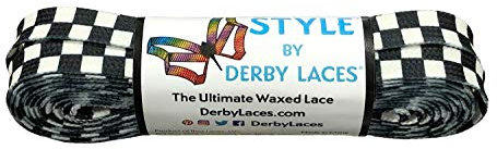 Derby Laces Style breite 10 mm gewachste Spitze für Rollschuhe, Hockeyschlittschuhe, Stiefel und normale Schuhe (kariert, schwarz und weiß, 72 Zoll / 183 cm)