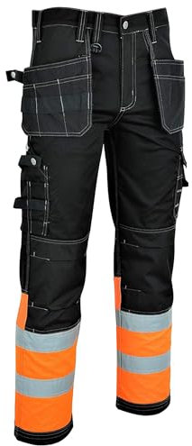 MS9 Mens Hi Viz Cargo Combat Holster Pockets Tactical Working Work Trouser Trousers Pants Jeans Orange