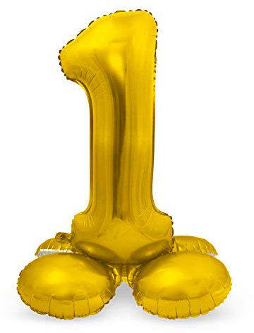 Folat 64701 - Folienballon Zahl 1 - Gold mit Basis ca. 81 cm 8714572647014
