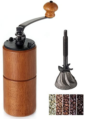 SGerste Akirakoki Manual Coffee Bean Grinder Wooden Mill with Cast Iron Burr, Large Capacity Hand Crank, Portable Travel Camping Adjustable (Brown wood)