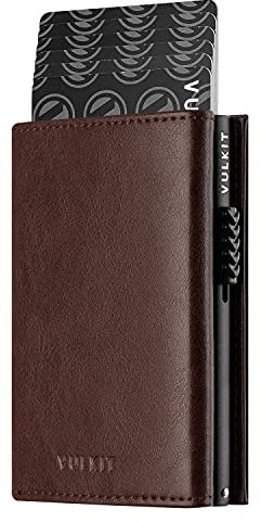 VULKIT Porta Carte Credito Portafoglio Slim Portacarte in Pelle Protezione Rfid Schermato Anticlonazione - Portatessere e Soldi con Porta Monete