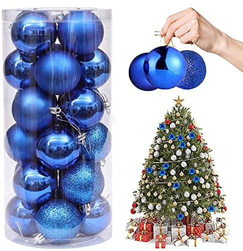 Guanyj 24 Pcs Christbaumkugeln Blau Weihnachtskugeln Baumschmuck Weihnachtskugeln Kunststoff Blau Weihnachtsdeko Dekokugeln Weihnachten Matt Glänzend Glitzer Christbaumkugeln für Weihnachtsbaumschmuck