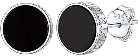 Silvora Schwarzer Onyx Ohrstecker für Herren Damen S925 Silber Viking Rune Achat Ohrstecker in 8mm breit Unisex Basic Schwarze Achat Ohrringe in Silber