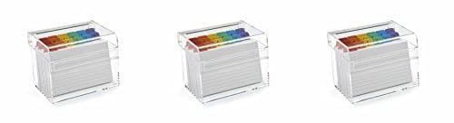 OSCO Clear Acrylic Index Box | Small | 3 Pack | A to Z Divider Tabs | 100 Lined Note Sheets Included (5 X 3) | Ruled Revision Flash Cards | Recipe Notes | Contacts Filing | Fits 127 x 76 mm