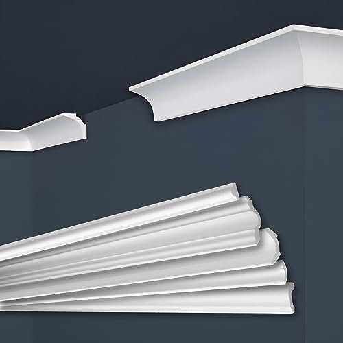 Plinthes de plafond Marbet en polystyrène XPS - Plinthes en stuc de haute qualité, légères & robustes, au design moderne - (2 mètres E-11-80x80mm) Paquets économiques