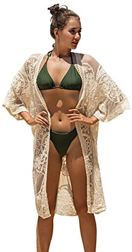 Leisofter Femme Robe de Plage Bikini Cache-Maillots Broderie Robe Couvrir Beach Maillots de Bain Cover Up, Mi-Longueur