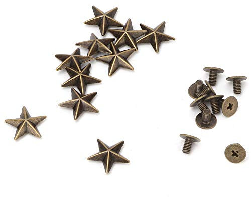 10pcs Metal Star, Screwback Studs Star Rivets Crafts Stud Button Remache de Aleación de Zinc para Zapatos Bolsos Stud Remache Bolso Pies Nailheads para Monedero Cuero(Bronce Convexo de 14 mm)
