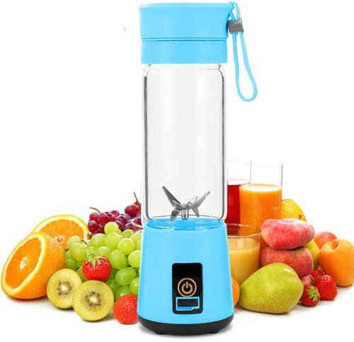 Portable Juicer Blender 380ml 6 blades Blue, Green, Pink, Purple USB charger (Blue) (HM-03)