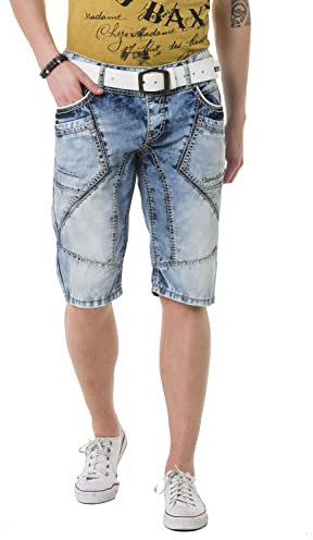 Cipo & Baxx Herren Jeans Shorts Kurze Hose Bermuda Capri Waschung Nahtdesign Denim Freizeitshorts CK270 Blau W31