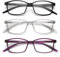 OKH Reading Glasses 3-Pack TR90 Ultra Light Strong Square Frame Readers Blue Light Blocking Clear Lens Spring Hinges Pattern Design for Men And Women(Black+Gray+Purple +2.0)