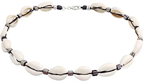 Kuzzoi Collier de surfeur Bouddha avec coquillage Kauri (10-12 mm), chaîne pour homme avec perles de verre indonésiennes et perles en argent 925