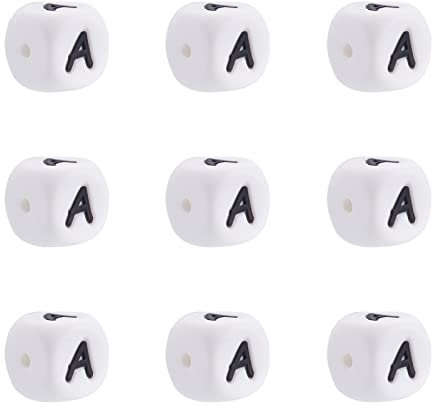 FASHEWELRY 10 perline distanziali in silicone bianco con lettera A da 12 mm, per braccialetti fai da te, collane, orecchini, gioielli, foro da 2 mm