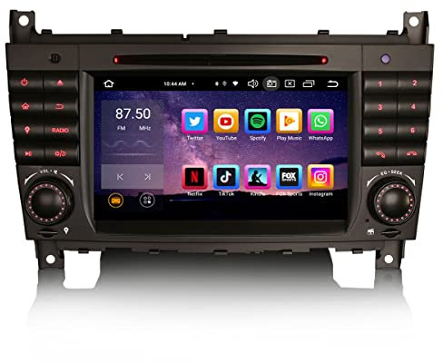 Erisin 8-Kern Bluetooth 5.0 Android 14 Autoradio GPS Navi für Mercedes C/CLK/CLC Klasse W203 W209 7 Zoll Touchscreen Kabelloses CarPlay Android Auto DAB+ DVD FM Radio DSP WiFi TPMS 4GB RAM+64GB ROM