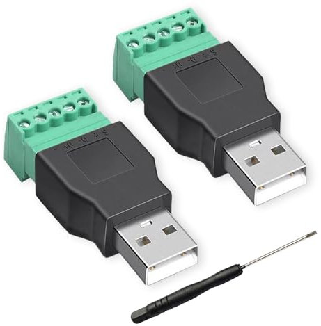 BRIEFCEC Adaptateur USB 2.0 A mâle vers bornes à vis à 5 broches (2 adaptateurs USB mâles)