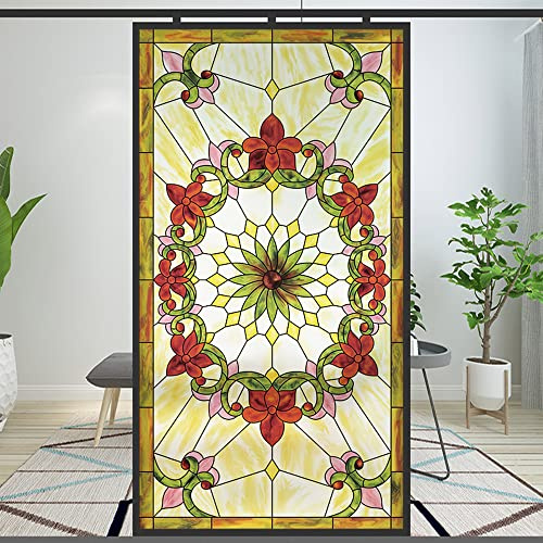Sichtschutz-Fensterfolie, europäischer Kirchenstil, Buntglas, statisch, haftend, dekorativ, mattiert, Fensteraufkleber (Muster 40 x 100 cm)
