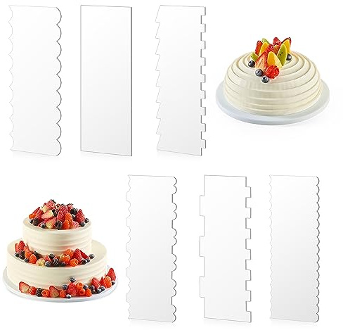 Raschietto per Torta in Acrilico Trasparente Pettini per Decorazione di Torte a Doppia Faccia Strumento da Lisciare Bordi di Torta in 11 Modelli per Diverse Forme di Bordi per Torte 6 Pezzi