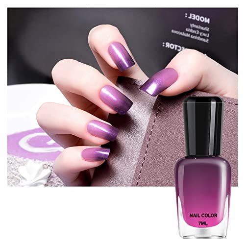 Color Changing Nail Polish, Pink Glitter Blue Purple Mood Temperature Change Nail Polish, Long Lasting Glossy Quick Dry Gradient Oily Mood Nail Polish for DIY Nail Art Manicure at Home Salon