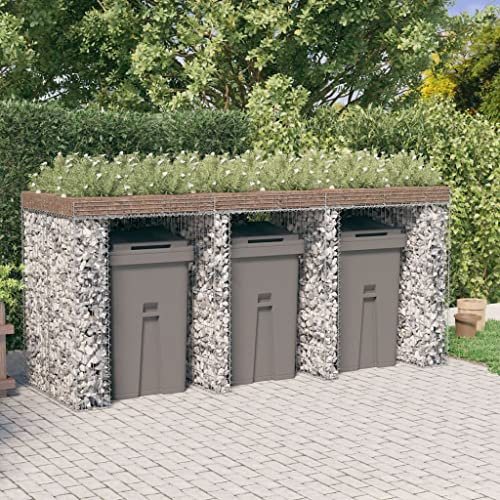 UYSELA Home Set avec mur en gabion pour poubelle en fer galvanisé 270 x 91 x 120 cm