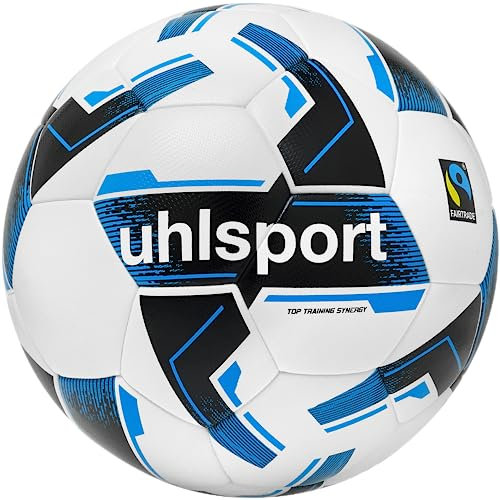 uhlsport Top Training Synergy Fairtrade Fußball Spielball Trainingsball in Synergy-G1-Technologie - für alle Altersklassen - Fairtrade Zertifiziert, weiß/schwarz/blau