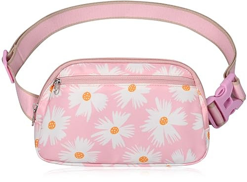 DMLuna Piccola borsa a tracolla da donna alla moda, leggera, per donne e uomini, mini marsupio con cinghia regolabile per corsa, allenamento, viaggi, Z - Margherita Rosa, Marsupio alla moda