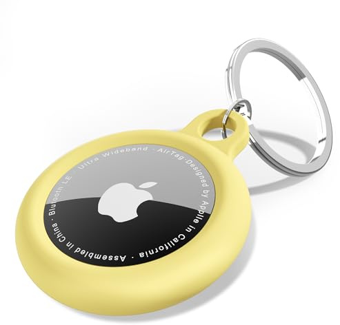 oakxco für Airtag Schlüsselanhänger, Schutzhülle Air Tag Hülle Silikon Anhänger Air Tag Schlüssel Halter Zubehör, Kompatibel Mit Apple Airtag Schlüsselbund Gepäckanhänger Case, Gelb