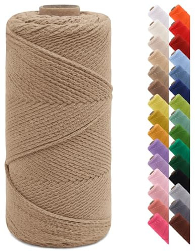 LEREATI Makramee Garn 2mm x 150m Häkeltasche Kordel Geflochten Baumwollgarn Baumwollkordel Natur Makramee Seil Häkelgarn für Handtasche, Wandbehang, Hängepflanze, Vorhang, Geschenk (Leinen)