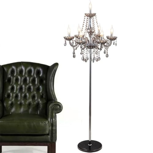 Wylolik Mehrlicht-Kristall-Stehleuchte, Klassische Luxus-Stehlampe, E14-Sockel, vertikale Lampe, rostfreies Metall-Stehleuchte, Moderne Atmosphäre, hohe Stehlampen für Besprechungsraum, Hotel, Villa