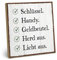 ARTFAVES® Holzschild mit Spruch - Schlüssel - Handy - Geldbeutel | Shabby Chic Schild Retro Vintage Deko Geschenk | Erinnerung, Vergesslichkeit | Größe: 19 x 19 cm