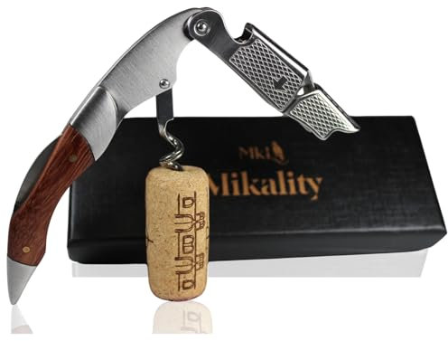 MIKALITY Sacacorchos Profesional, Abridor de Vino, Sacacorchos de Camarero, De Acero Inoxidable y Madera, Abridor de Botellas,Regalo Original Hombre
