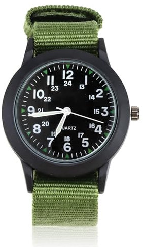 IBEIKE Military Watches for Boys, Casual Sports Analog Quartz Men's Watch Army Tactical Wristwatch with Illuminate Pointer Glow in The Dark, Green Nylon Strap, Black Dial