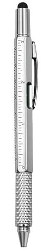 MeGLob 7 in1 Multifunction Ballpoint Pen Screwdriver Ruler Spirit Level With a Top and Scale Measurement Tool Touch Screen Stylus Pen (Color : Silver)