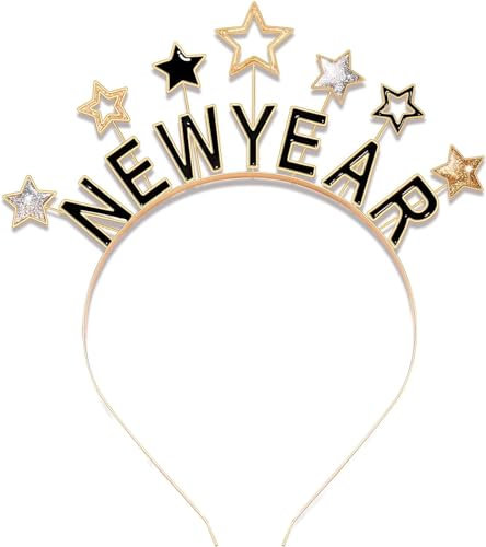 Happy New Year Haarreif, Silvester Haarreif 2025 Silvester Haarschmuck Haarreifen, Silvester Kopfschmuck Erwachsene Silvester Outfit Damen Herren Kinder Haarreif Sterne Silvester Accessoires Geschenke