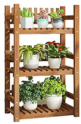 ASHILD Pflanzenständer aus Holz, Aufbewahrungsständer für den Außenbereich, Garten, Innenbereich, Balkon, stehender Pflanzgefäß, Holzleiter, Pflanzgefäßständer, 90 x 60 cm