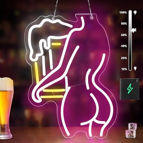 Laybasic Lady Back LED Leuchtreklame Dimmbar, Bier Neonschild Wandleuchte, USB oder Batteriebetrieb, für Schlafzimmer Bar Club Mann Höhle Cafe Party Wanddeko, 40x30cm