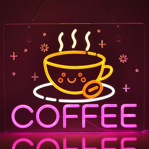 JOMOBUTY Coffee Cup Neon Sign for Wall Decor, Dimmable LED Neon Light 3D Art for Business, Suitable for Cafe Shop Bar Christmas Party Man Cave Birthday Gift, USB Powered, 15.7 x 12.6