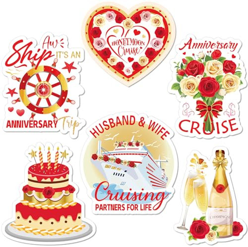 Geiserailie 5 Pcs Cruise Door Magnets Funny Cruise Ship Door Magnets Magnetic Cruise Door Decorations Cruise Door Magnet Stickers for Refrigerator Carnival Fridge Garage, 7.6 x 6.2 Inch (Fresh Style)