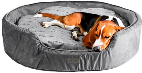 bo&flash Kuscheliges Hundebett San Diego Dark Grey M - Hundesofa für Kleine & Große Hunde - Design Waschbar - Gelenkschonendes Bett Mit Anti-Rutsch-Beschichtung