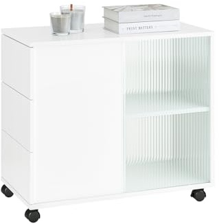 SoBuy Aktenschrank Aktenschrankwagen Druckertisch Druckerständer Rollcontainer mit 5 Rollen Lagerschrank Schrank für Büro Weiß BHT ca. 35x61x70cm FBT141-W